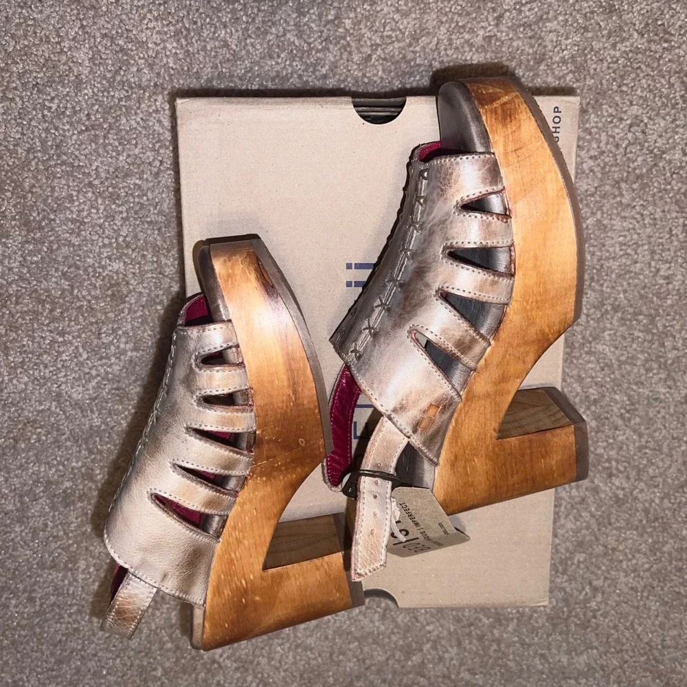 Bed Stu Women M 6 Leather Platform Sandals Clogs - Picture 6 of 9